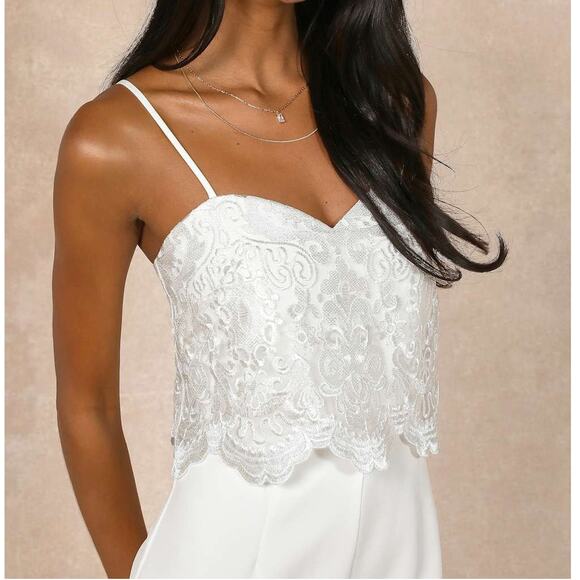 Lulus Exquisite Posture White Floral Embroidered Scalloped Tiered Jumpsuit - Picture 4 of 11